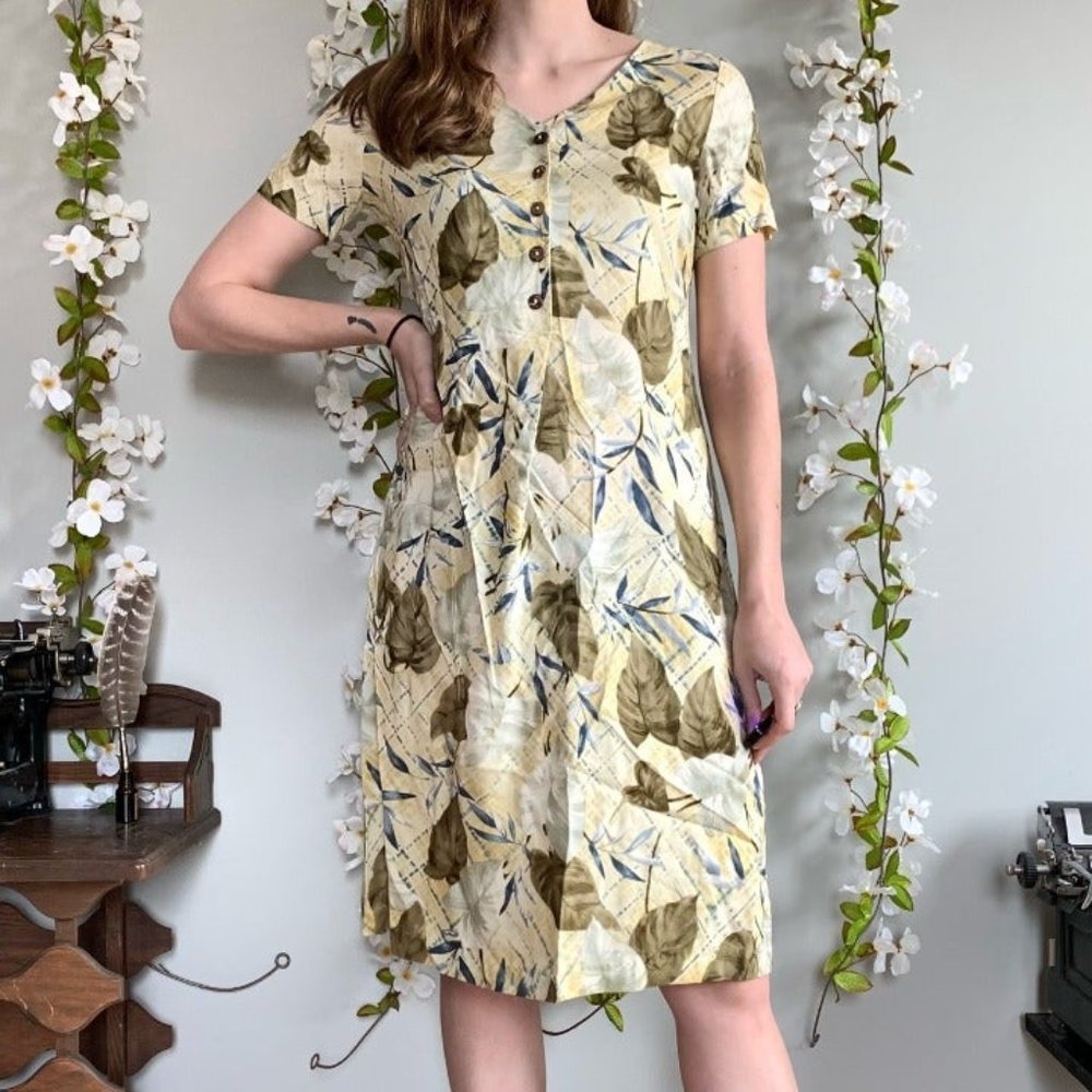 Teddi vintage yellow short sleeve floral dress - Picture 1 of 7